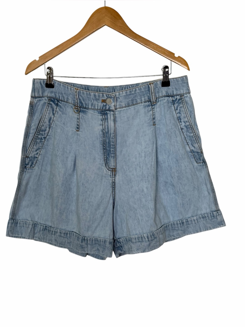 Loft Light Wash Denim Women’s Shorts - Casual High-Rise single pleat size 12
